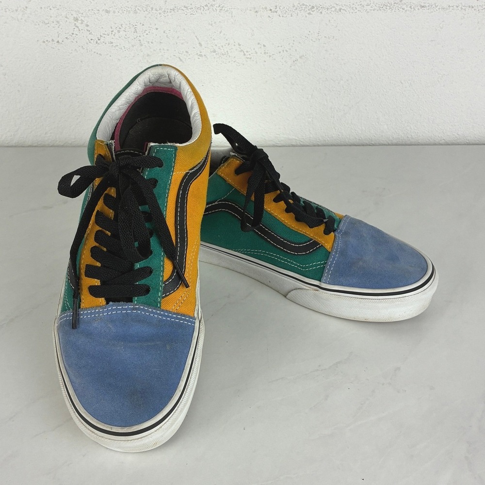 Vans Old Skool Blue Yellow Green Colorblock Sneakers Mens 8.5 Womens 10